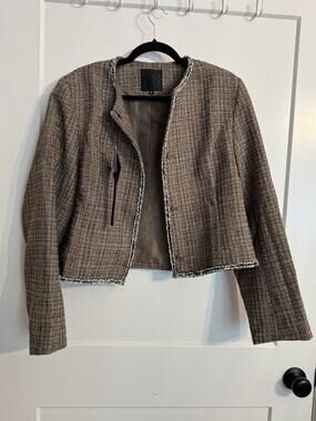 NWT Mina Self Coffee Brown Tweed Blazer Size XL Workwear Gold Buttons